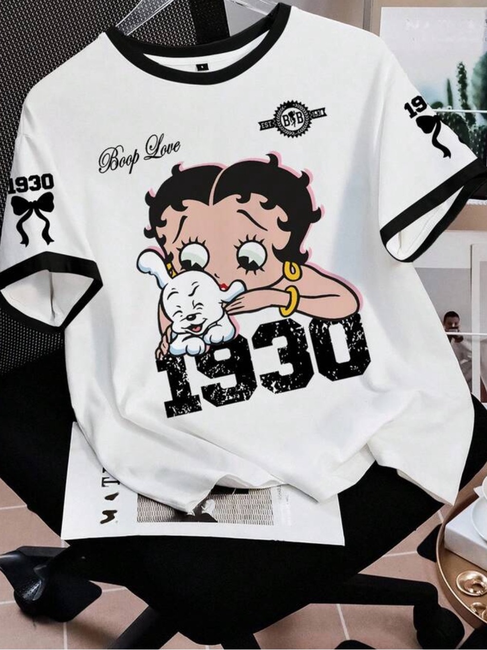 Betty Boop Graphic Tee - White & Black with Pink Accents